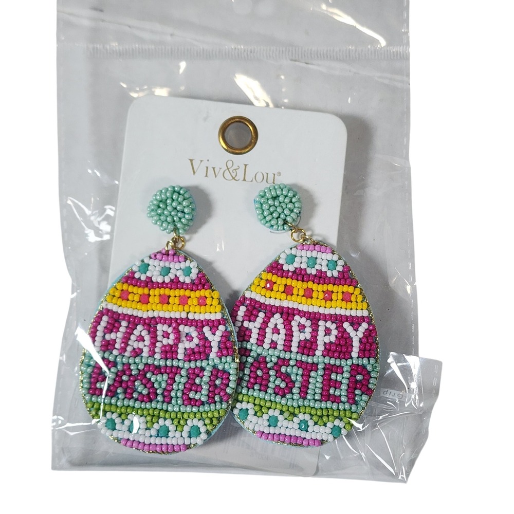 Viv & Lou Happy Easter Beaded Drop Earrings Multicolor Egg VLJ0889-EGG New